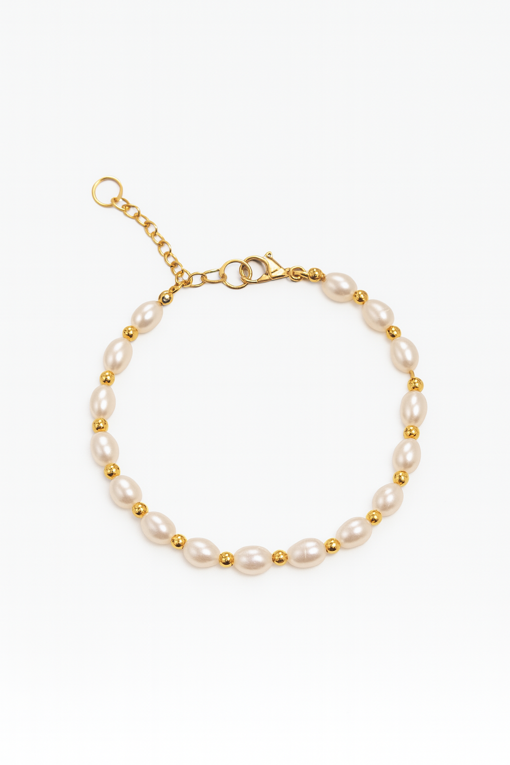 Oval Pearl & Stainless Steel Bracelet – 18K Gold-Plated – 7” Elegant Classic Jewelry