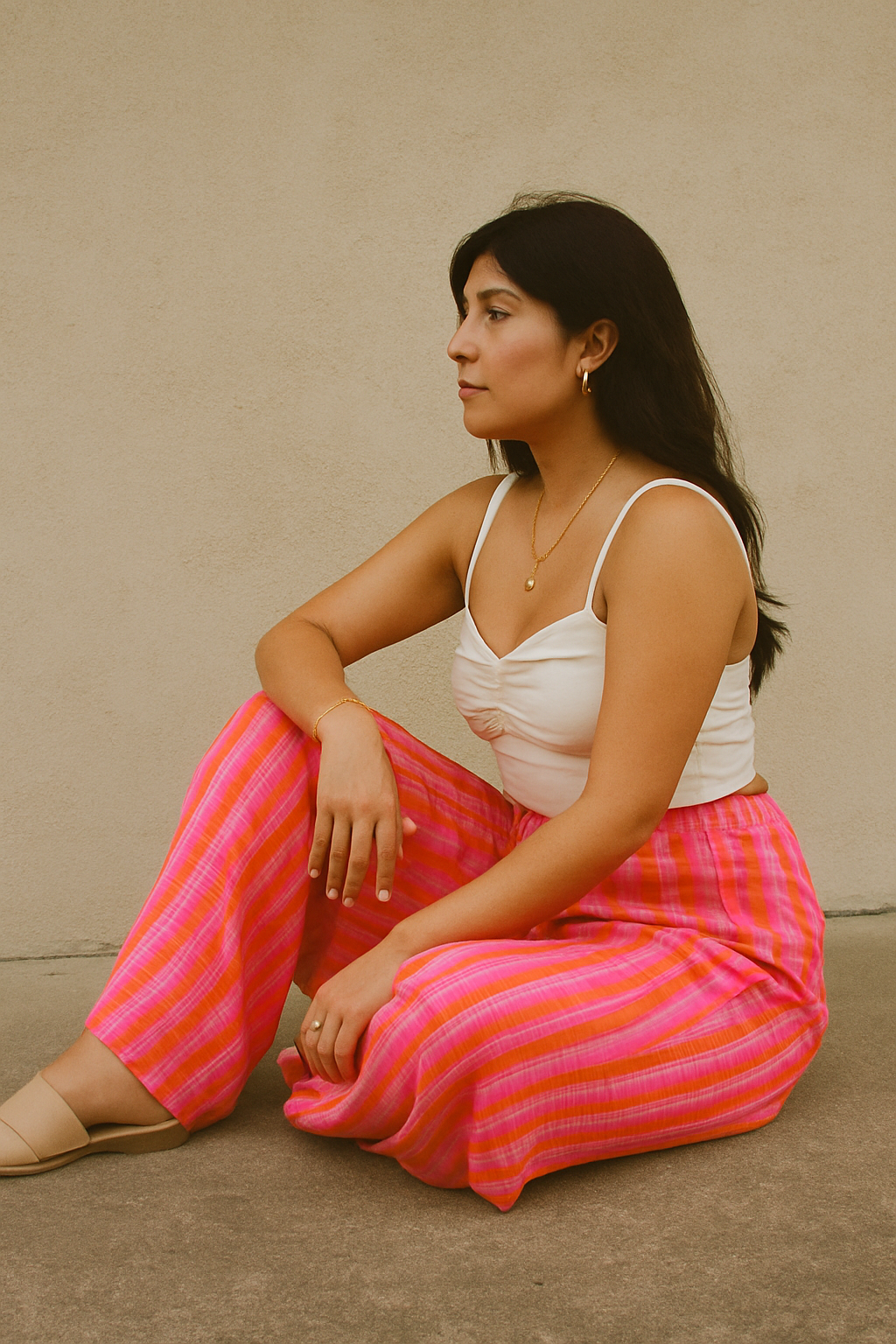 Fuchsia & Orange Wide Fit Cotton Pants – Elastic Waistband – Spring/Summer Essential – Made in Italy – Lightweight & Comfortable