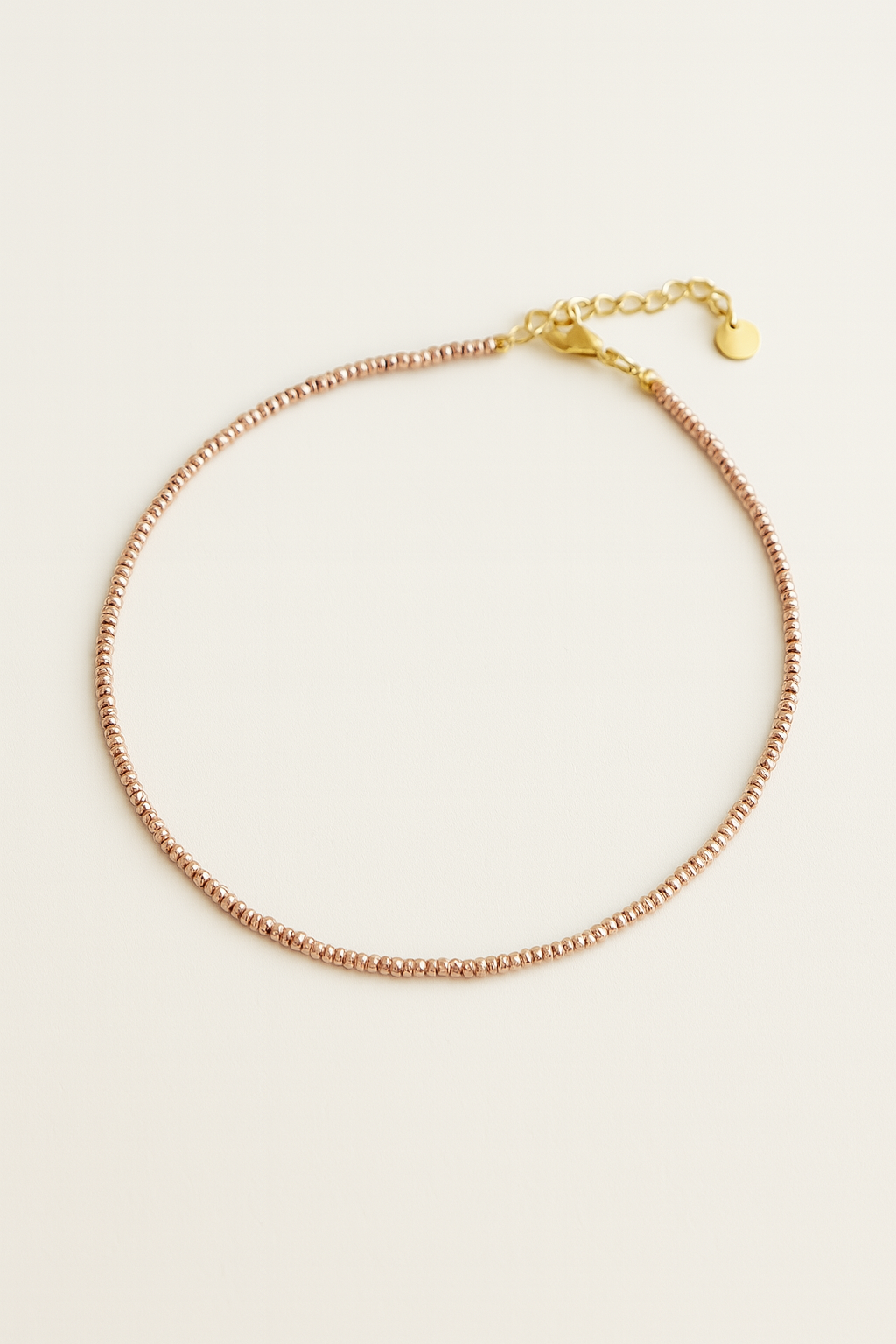 Rose Gold Miyuki Glass Bead Choker – 2mm  16" Minimalist Coastal Necklace – Stainless Steel Clasp