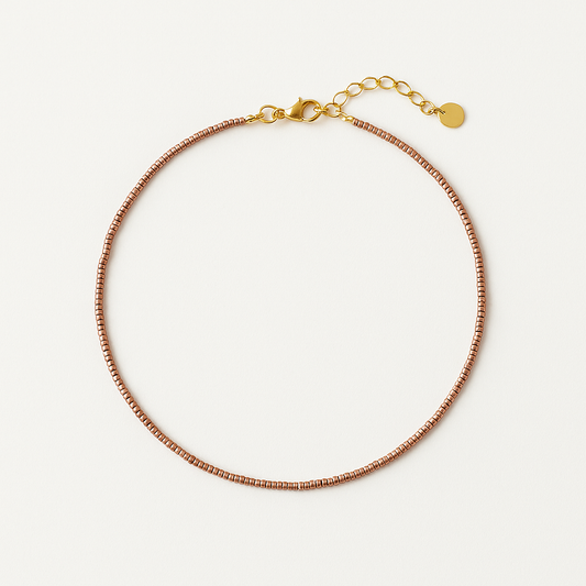 Rose Gold Miyuki Glass Bead Choker – 2mm  16" Minimalist Coastal Necklace – Stainless Steel Clasp