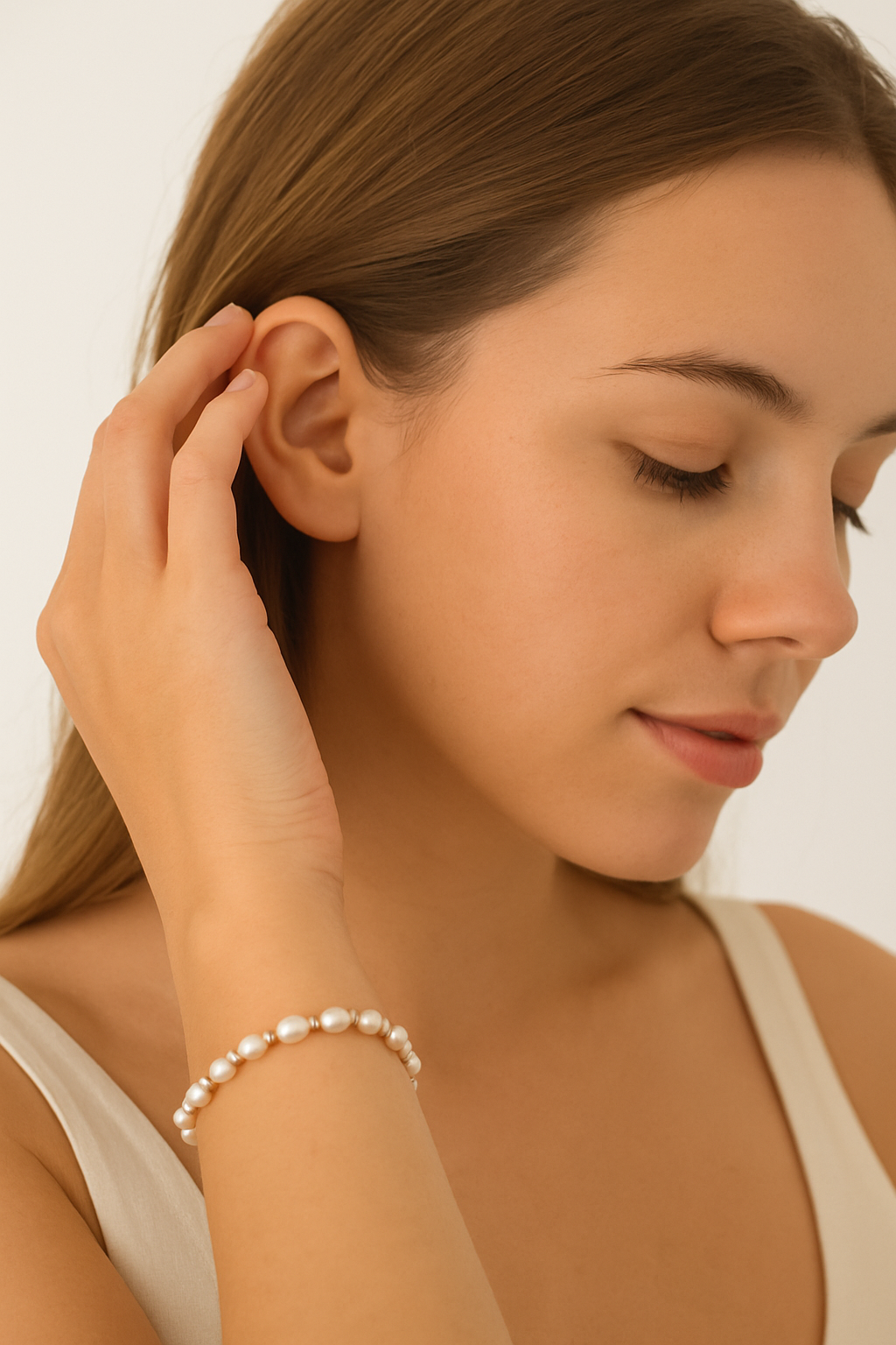 Oval Pearl & Stainless Steel Bracelet – 18K Gold-Plated – 7” Elegant Classic Jewelry