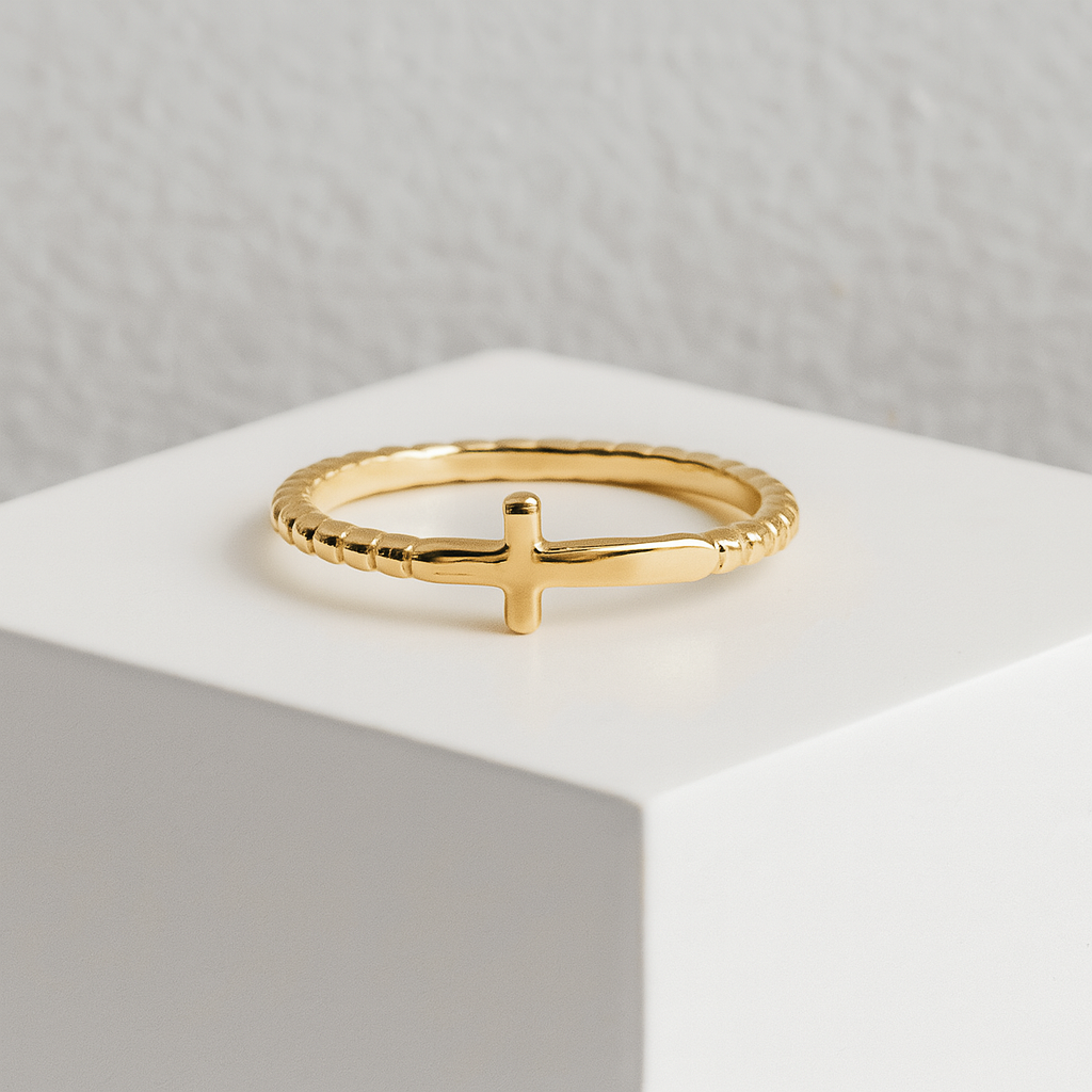 The Grace Ring | Stainless Steel Beaded Stackable Cross Ring Waterproof