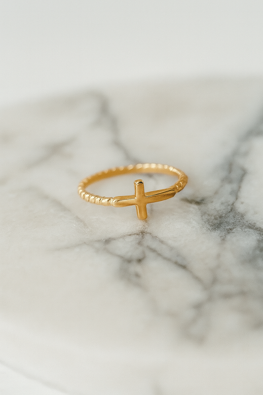 The Grace Ring | Stainless Steel Beaded Stackable Cross Ring Waterproof