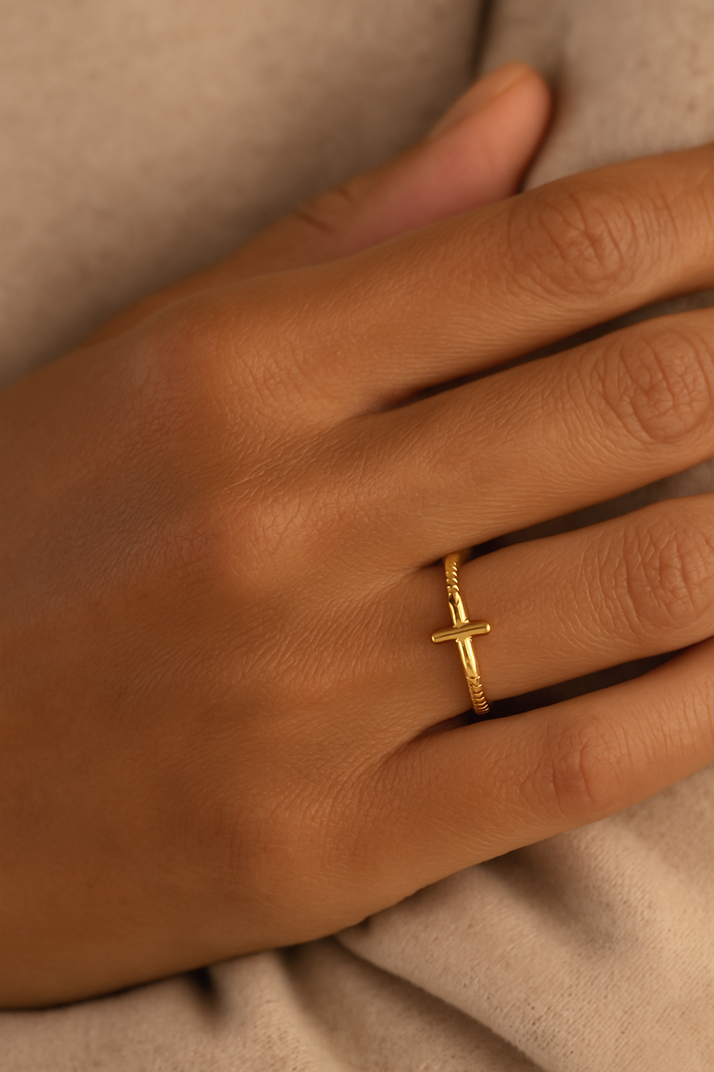 The Grace Ring | Stainless Steel Beaded Stackable Cross Ring Waterproof