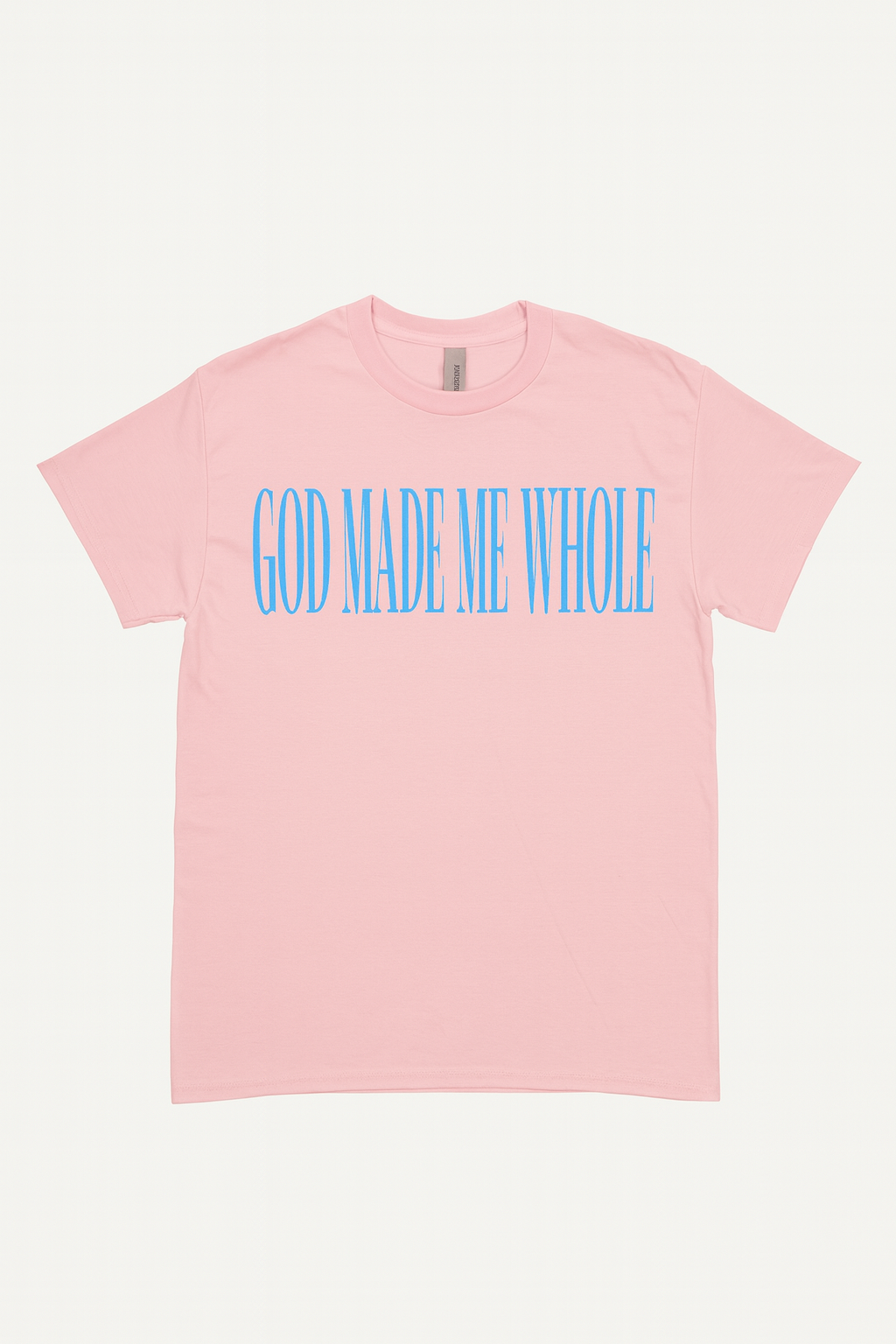 Wholeness Tee - Oversized Pink Faith Shirt – “God Made Me Whole” in Bright Blue Textured Vinyl