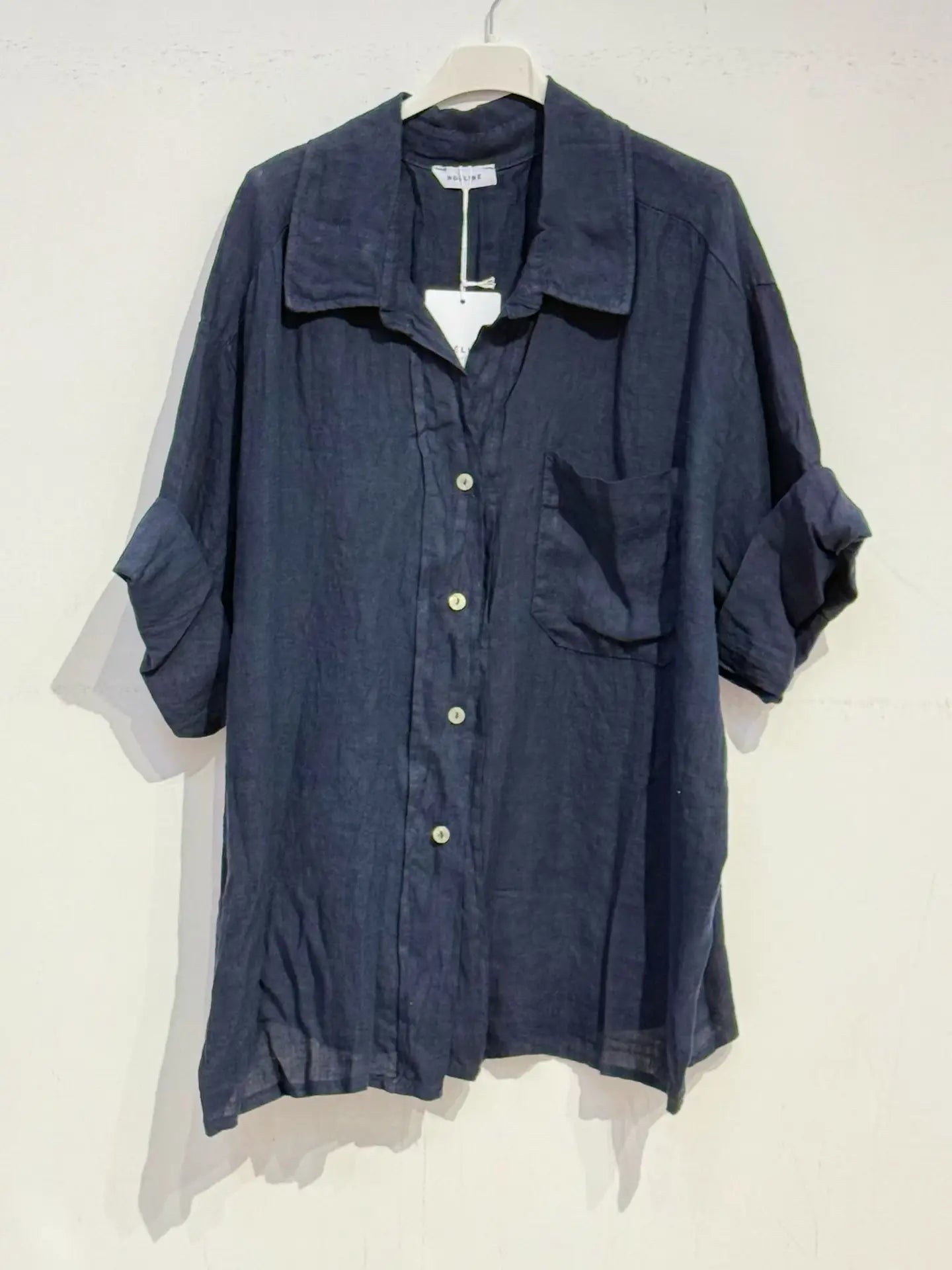 Navy Linen Shirt – Button Down with Pocket – Spring/Summer Essential – Made in Italy – Breathable & Lightweight (Copy)