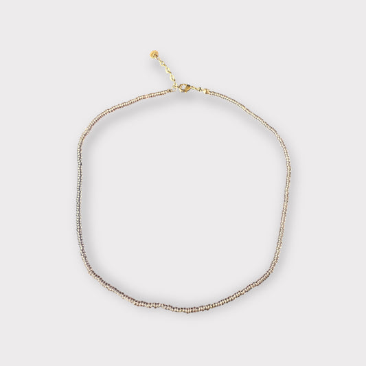 Clear Miyuki Glass Bead Choker – 2mm Pink Translucent – 16" Minimalist Coastal Necklace – Stainless Steel Clasp