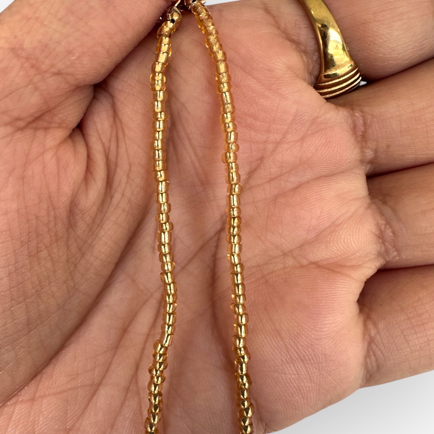 Clear Miyuki Glass Bead Choker – 2mm Yellow Gold Translucent – 16" Minimalist Coastal Necklace – Stainless Steel Clasp