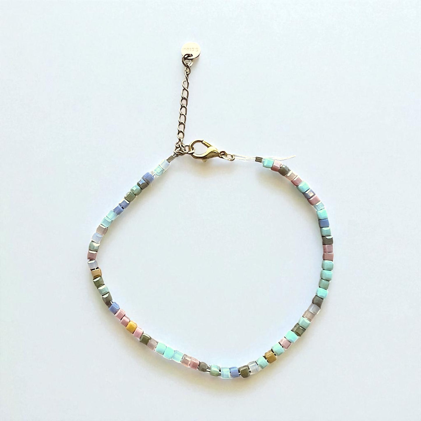 Glass Cubic Bead Bracelet Anklet – Gold Stainless Steel – Dainty Layering Jewelry – Adjustable & Tarnish-Resistant